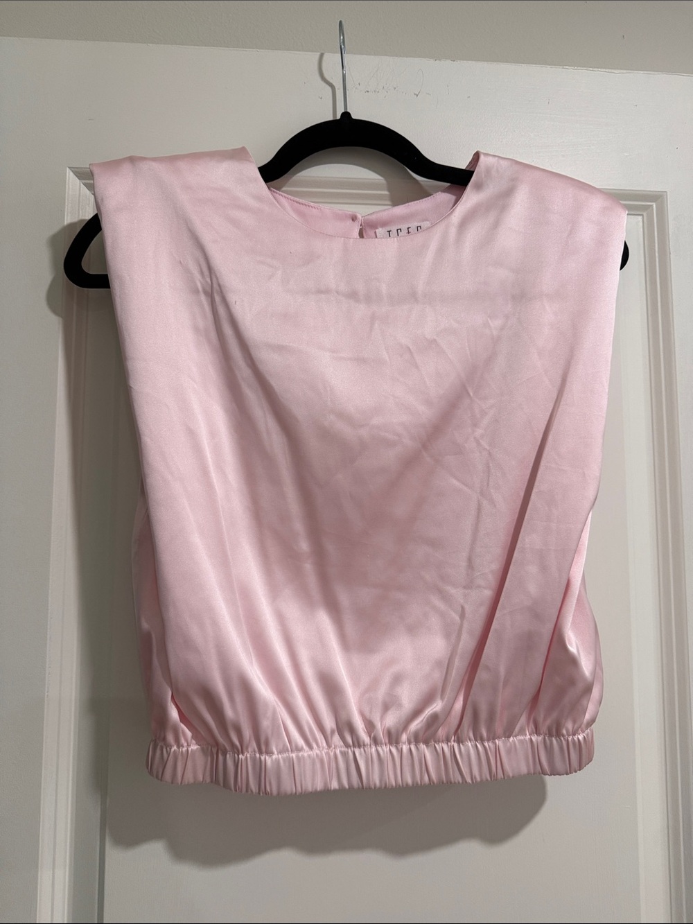 TCEC Pale Pink Satin Elastic-Hem Sleeveless Camisole